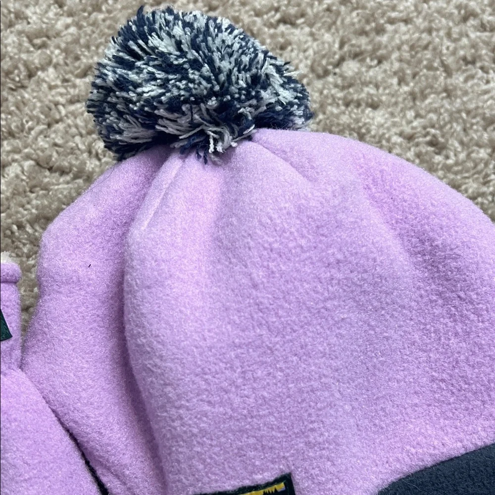L.L. Bean Kids' Lavender and Grey Fleece Trapper Hat with Mittens Sz 2T-4T